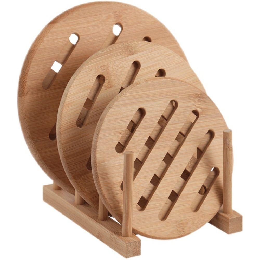 2Pcs Japanese Style Bamboo Pot Holder Square/Round Drink Insulation Pad Dishes Stand  Tableware