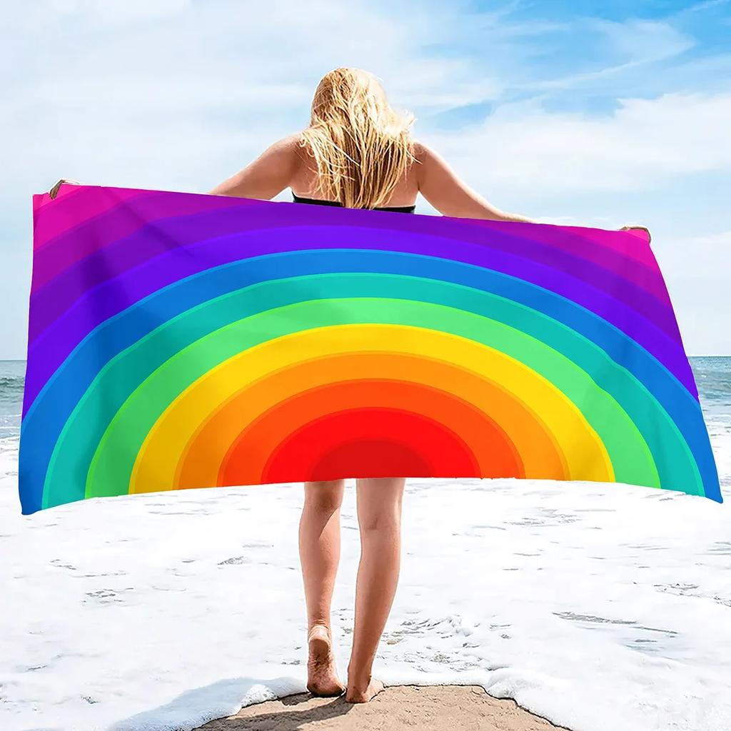 Übergroßes Strandtuch Weich Extra Groß Pool Handtücher für Erwachsene Männer Reise Decke Kreuzfahrt Urlaub Stuhlbezug Regenbogen Druck
