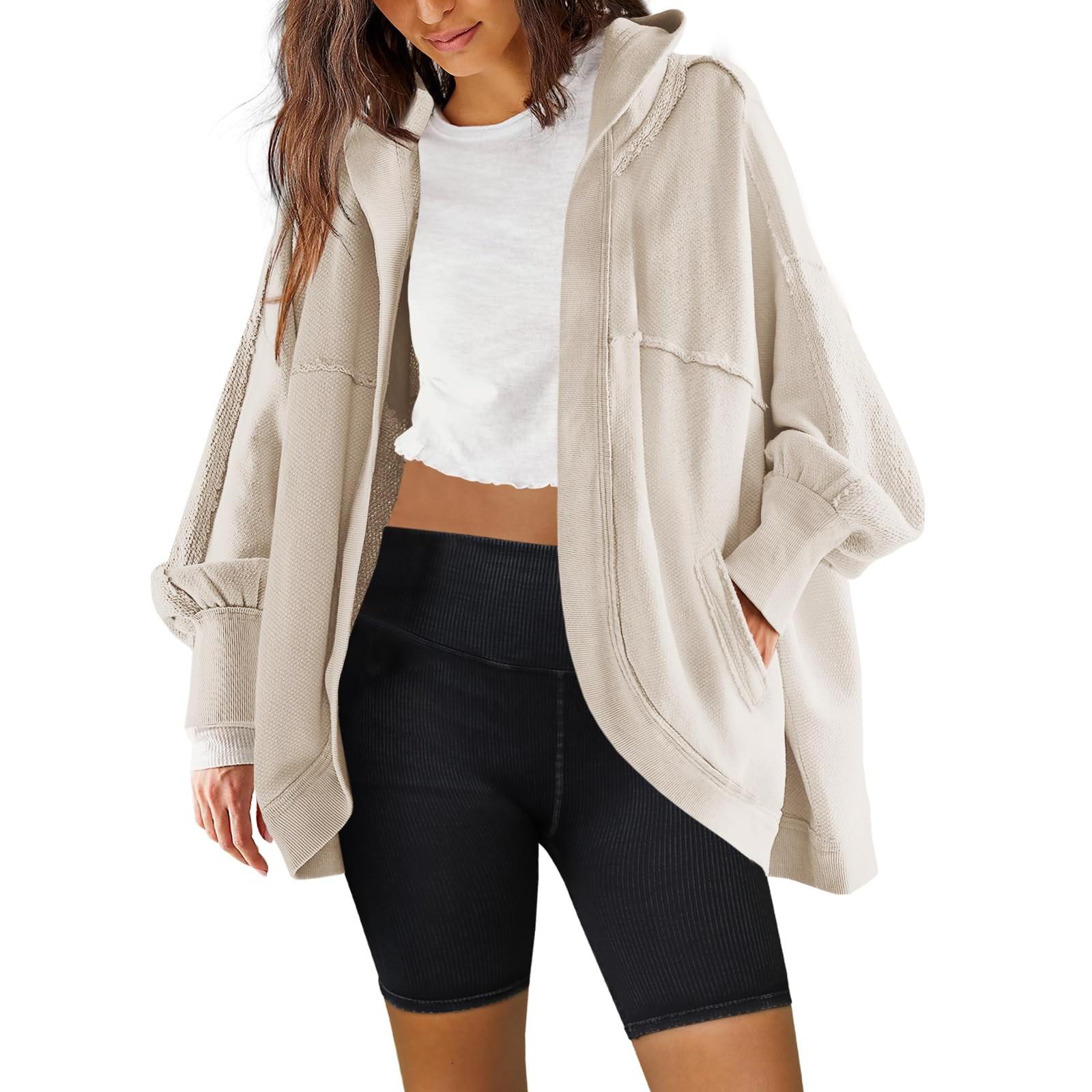 

Женская толстовка кардиган свободного покроя с открытым передом и капюшоном куртки пальто с карманами S светло-серый