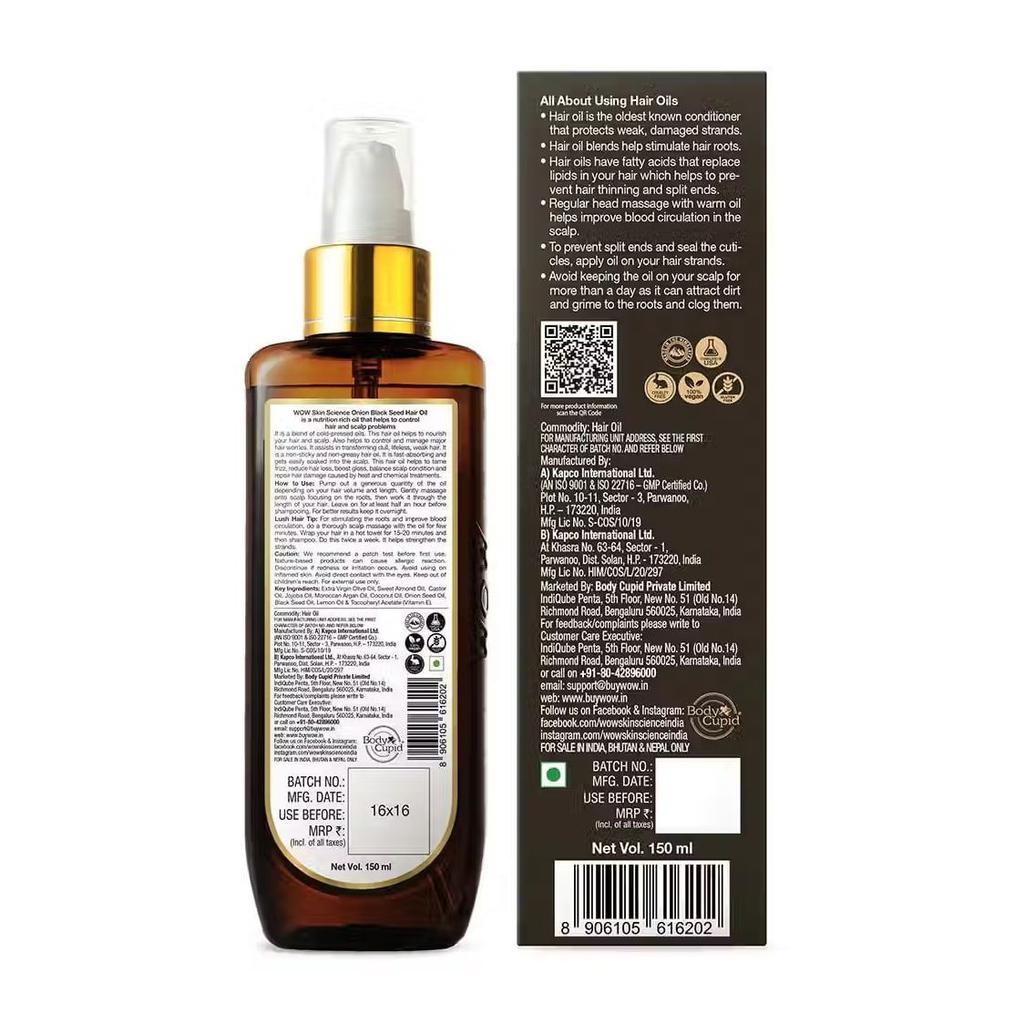 Haaröl aus Zwiebelsamen (150 ml), Zwiebel-Schwarzkümmel-Haaröl WOW Skin Science