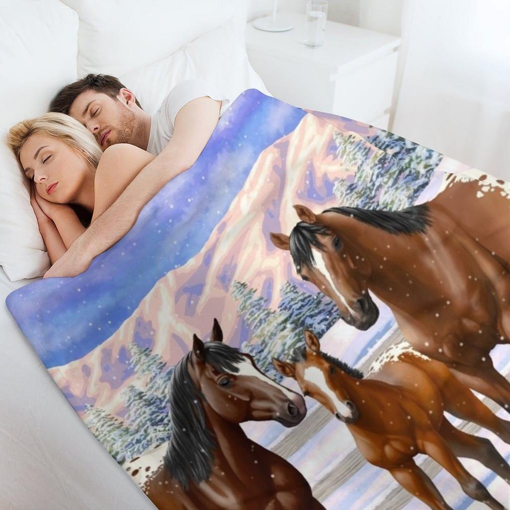 Bay Appaloosa Quarter Horses In Winter Snow Throw Blanket Sofa Blankets Ands Christmas Decoration Softest Blankets