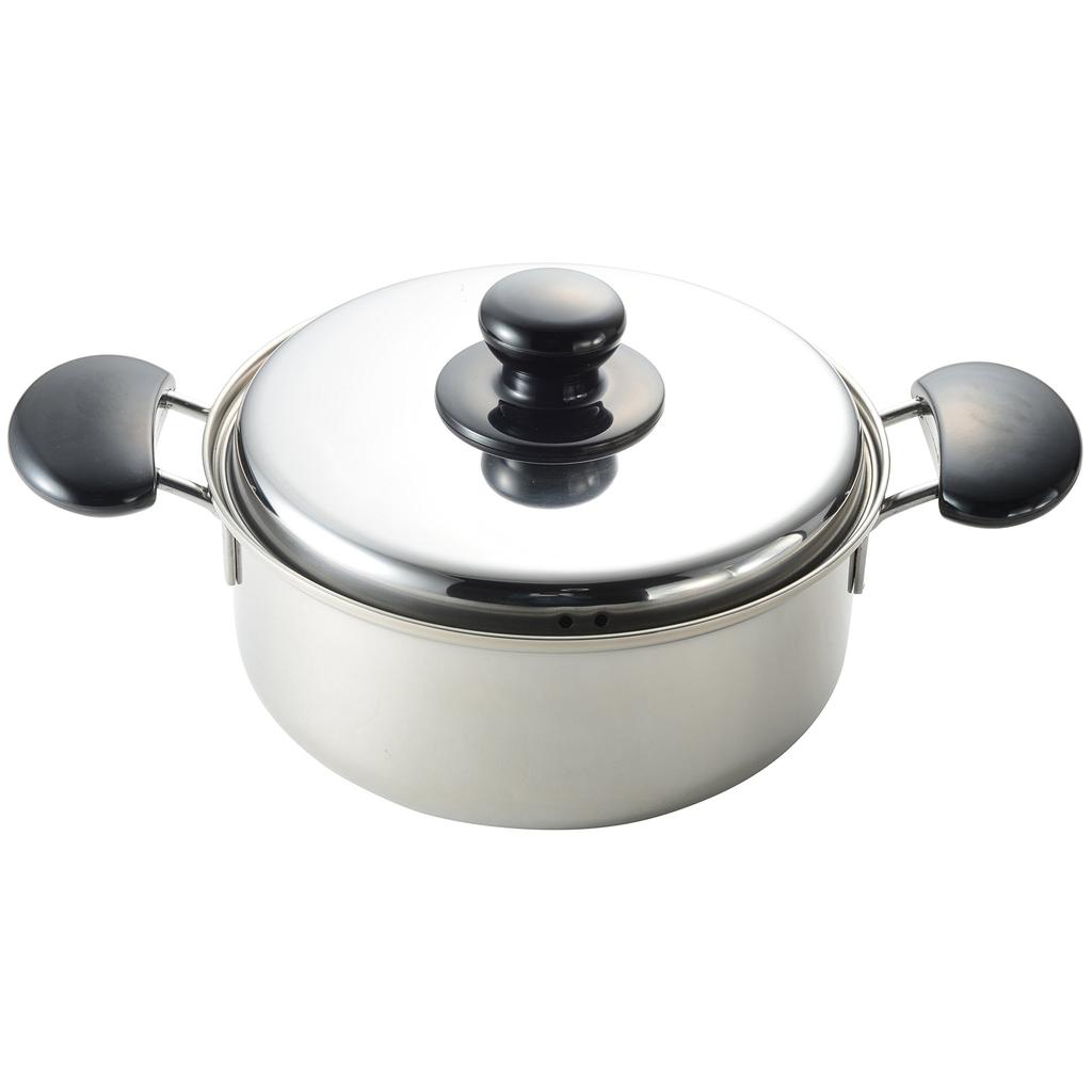Maruyama Giken Aleon Three-Layer Stainless Steel Double-Handled Pot, 20 cm, 2.6L, AO-633, IH and Gas Stove Compatible, Iron Core Three-Layer
