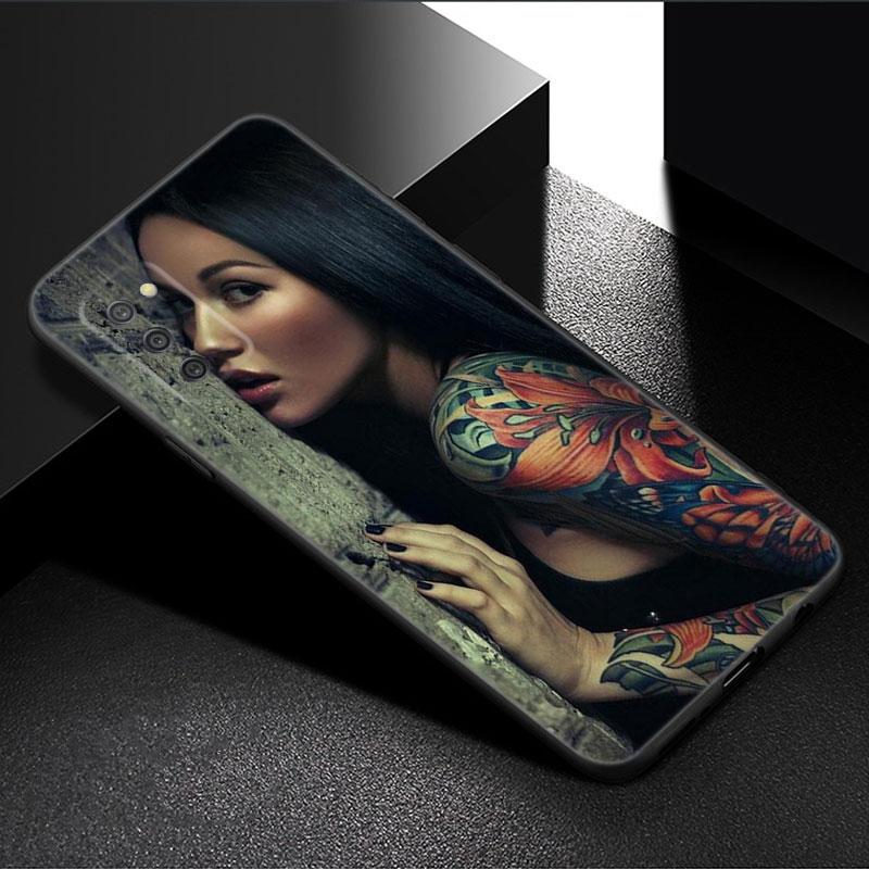 Husă de telefon sexy cu mânecă tatuată pentru fete pentru Samsung Galaxy A01 A03 Core A04 E A02 A05 A10 A20 A21 A30 A50 S A6 A8 Plus A7 Husă neagră