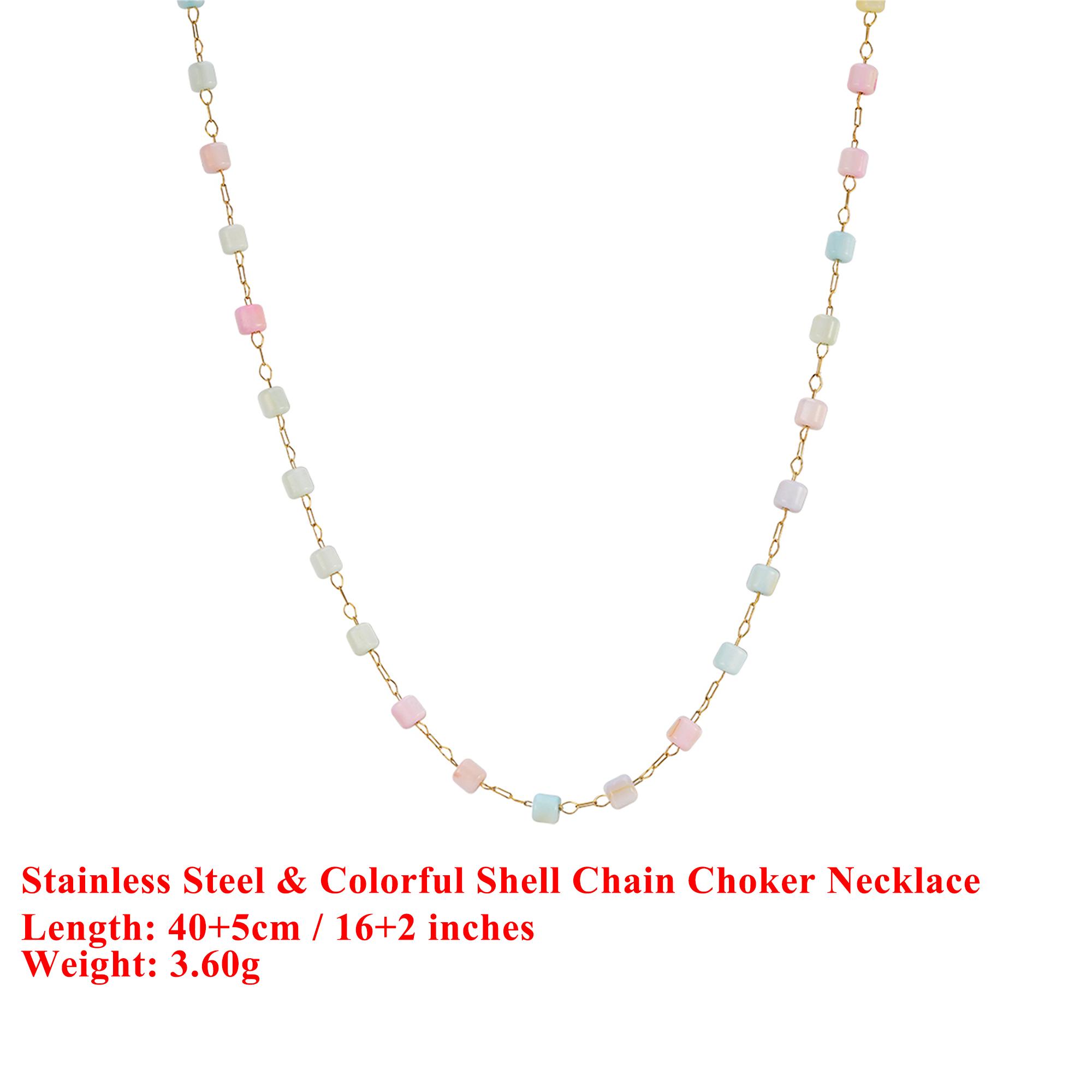 

EFFIE QUEEN Stainless Steel 18k Gold Square Shell Chain Choker Necklace Natural Jewelry for Women Birthdays Party Gift STMN01