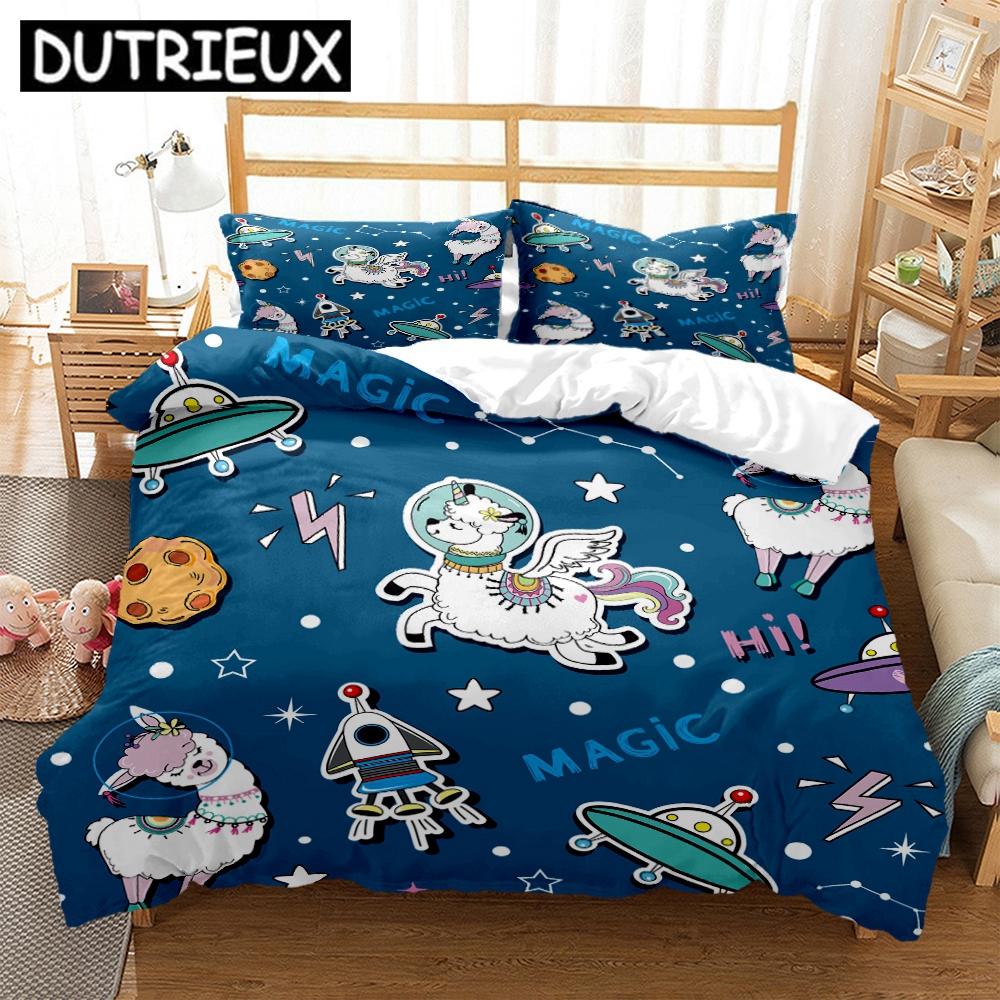 King/Double Size Hd Print Space Animals - Themed Bedding Set With Duvet Covers And Pillowcases For Children'S Beds