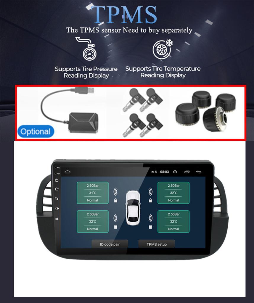 9" Android 10 Car Stereo Radio GPS Navigation 4+64G WiFi For Fiat 500 2007-2015