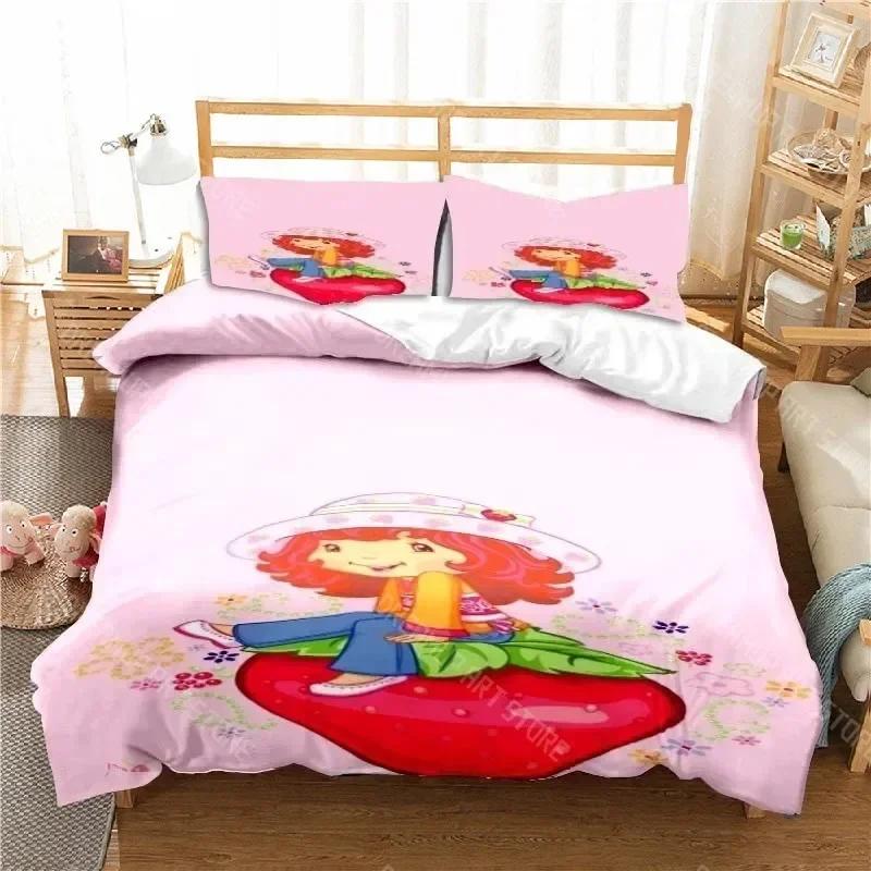 3D Print Strawberry Cartoon Shortcake Bedding Set Boys Girls Twin Queen King Size Duvet Cover Pillowcase Bed Boys Adult Bedroom