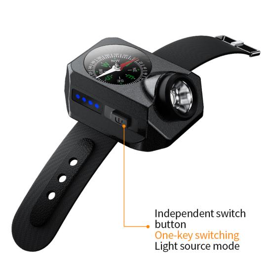Camping Wrist Light with Compass Adjustable Strap Design Super Bright Waterproof Multiple Lighting Modes LED Flashlight Emergency Light