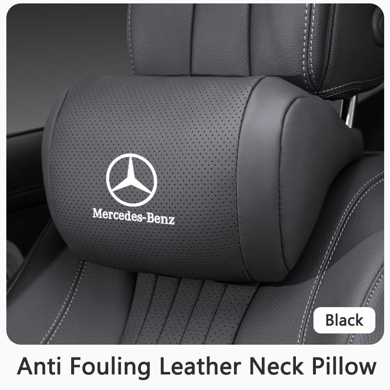 PZQ2 Napa Leather Car Headrest Auto Logo Seat Neck Pillow Head Support Breathable For Mercedes Benz AMG W205 W168 W213 W210 W222 CLK