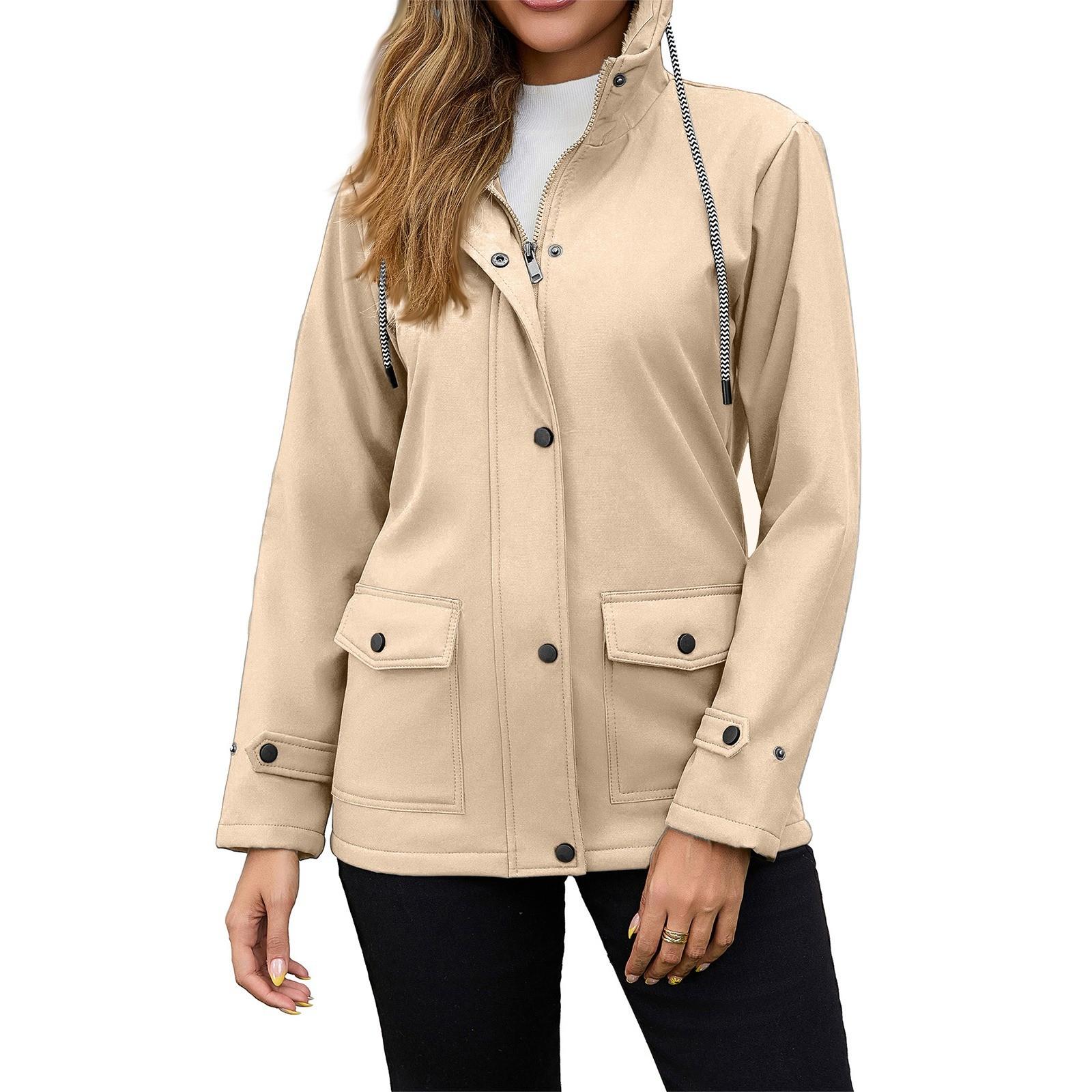 

Женская модная однотонная куртка-ветровка с капюшоном и длинными рукавами на молнии из композитного бархата, водонепроницаемая M хаки