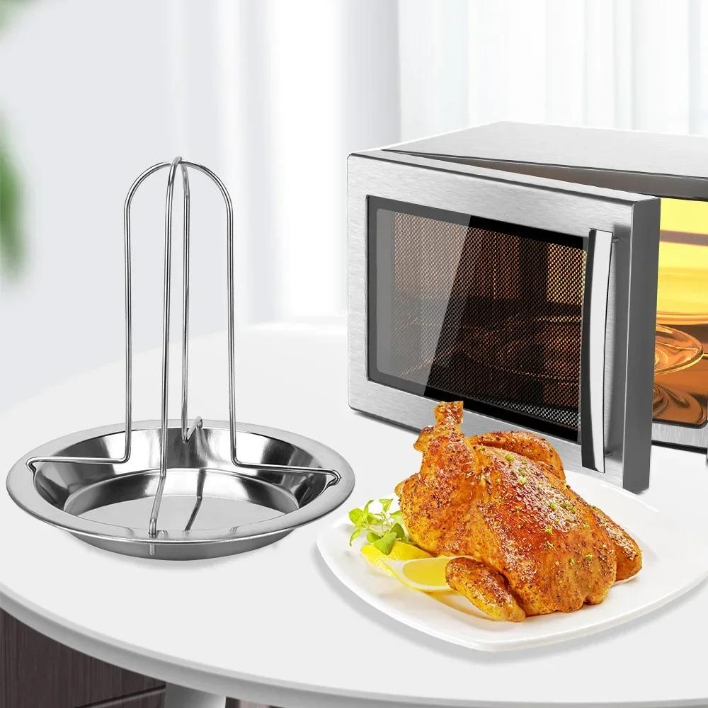 Stainless Steel Vertical Chicken Roaster Stand with Drip Tray Oven Grill Tools for Roasting Chicken Turkey Duck Kitchen Supplies