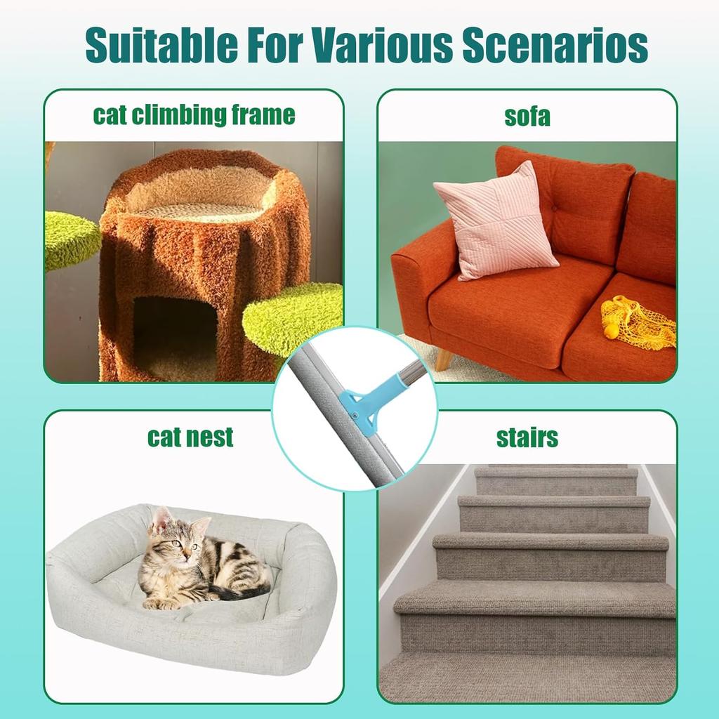 Pet Hair Carpet Rake, Carpet Hair Removal Tool 2 Piece Set, 2 in 1 Retractable Long-Handled Carpet Brush for Pet Hair for Carpets, Mats, Sofas