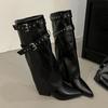 Retro Thin Heel High Boots Women's 2025 New Autumn and Winter Versatile Pointed Western Cowboy Boots Belt Buckle Fashion Boots