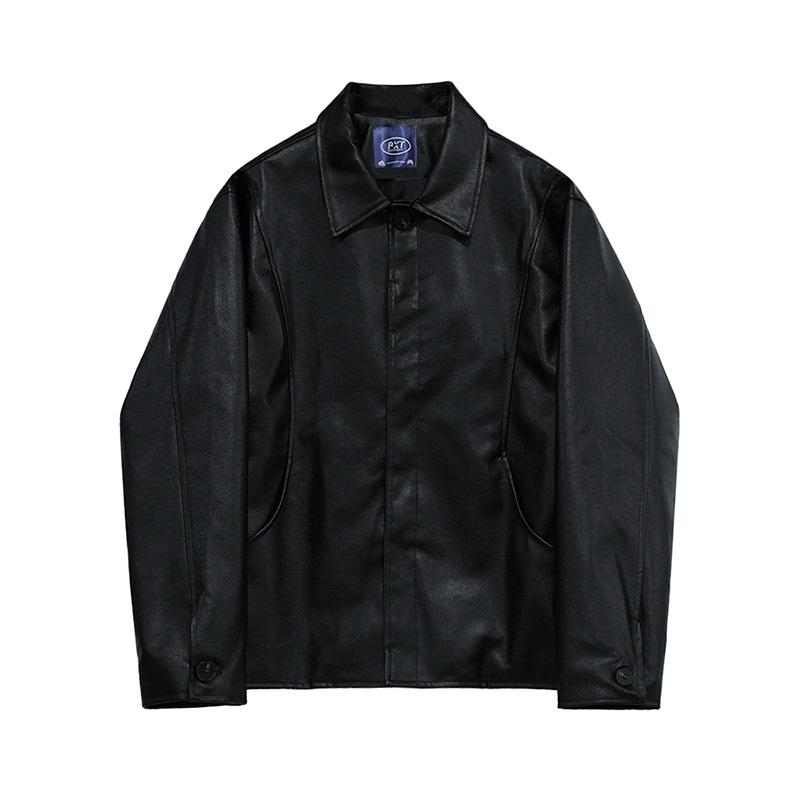 Short Motorcycle Leather Jacket Men's Autumn New Korean Style Trendy Lapel Loose Leather Jacket