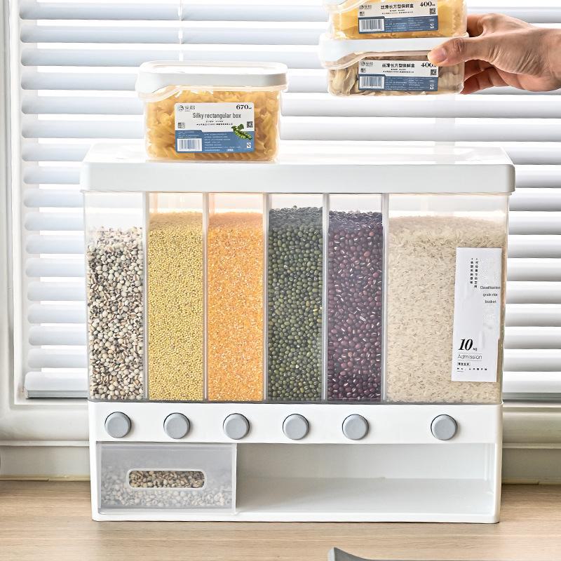Japanese Style Wall-Mounted Rice Storage Box - Moisture-Proof, Pull-Out, Large Capacity, Multi-Grid Container