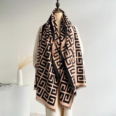 Scarf Women's Winter High Sense Versatile Imitation Cashmere Scarf Labyrinth Grid Shawl with Dual-purpose Warm Scarf