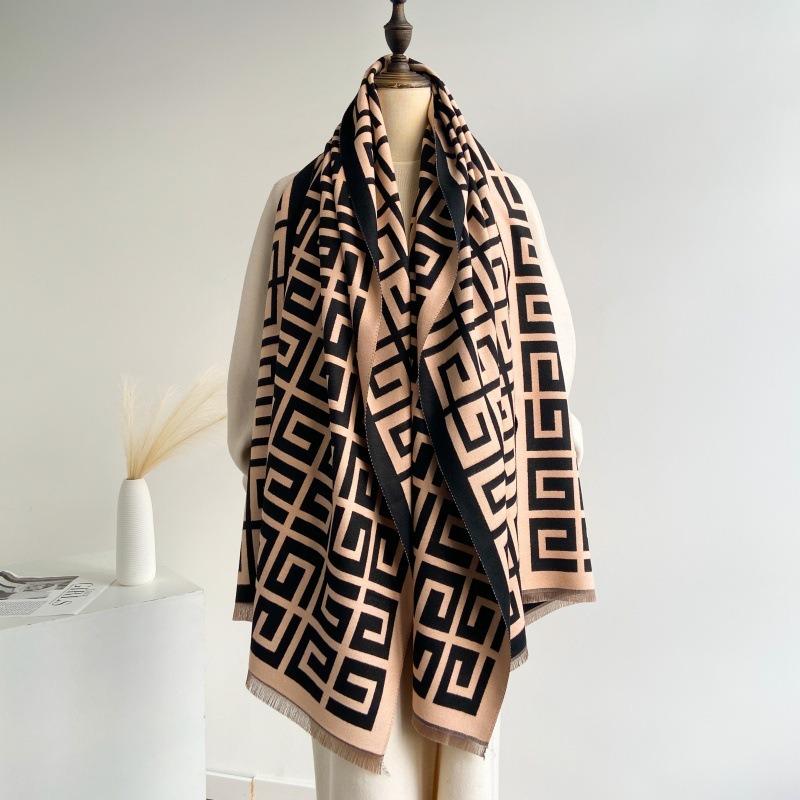 Scarf women's winter high sense versatile imitation cashmere scarf labyrinth grid shawl with dual-purpose warm scarf