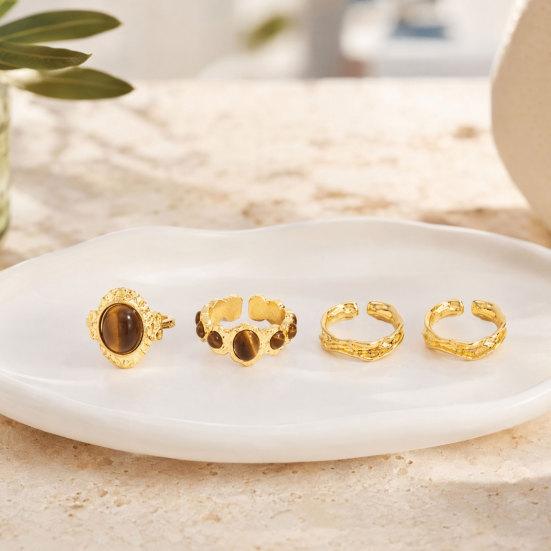 4Pcs/Set Finger Ring Set, Tiger Eye Stone Finger Ring Set, Adjustable Opening Stacking Rings for Women, Jewelry Gift