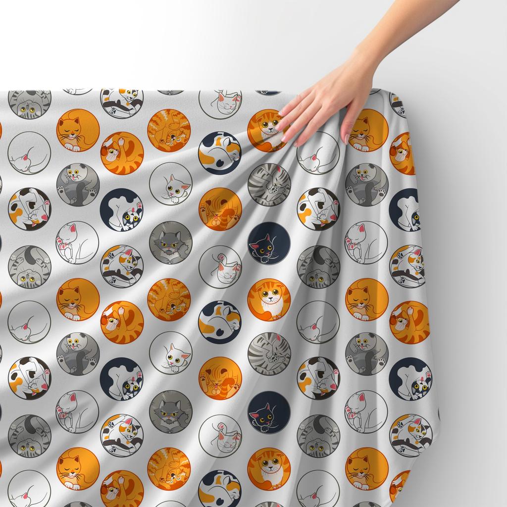 Royal Samt Stoff Polyester Zum Nähen - Motiv Runde Katzen