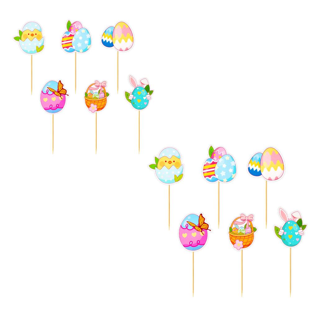 Easter Cake Decoration Kit, Double-sided Colorful  Easter Egg Paper Cupcake Small Sign, Party Supplies