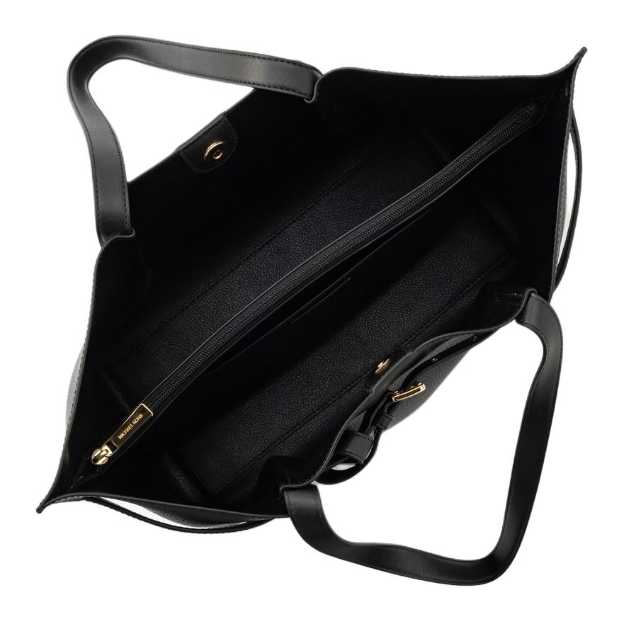 Michael Kors Emilia Brand Logo Gold Hardware Leather Tote Shoulder Bag Large Women Handbags Black 30F5GU5T7T-BLACK