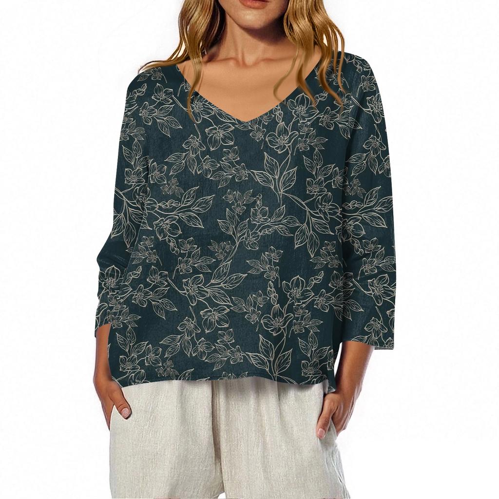 3/4 Length Sleeve Womens Tops Summer Trendy  V-Neck Blouses Dressy Casual  T-Shirt Summer Outfits Beach Vacation