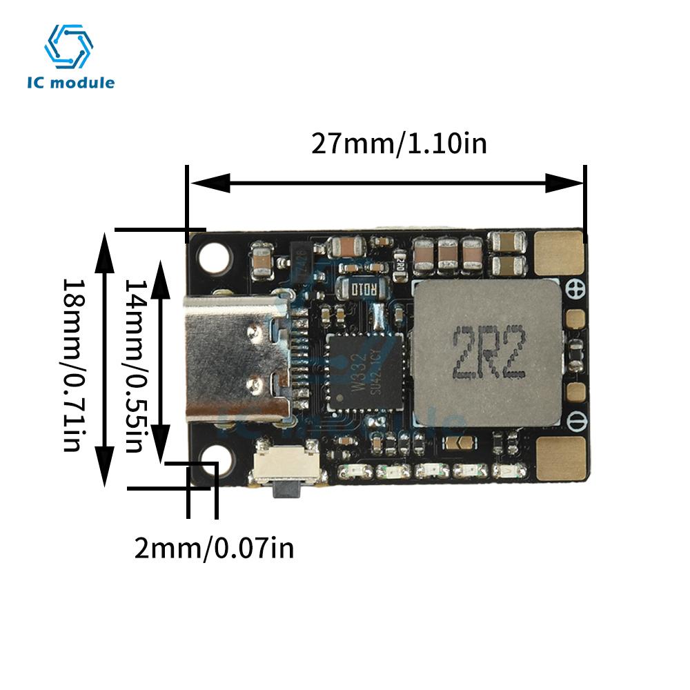 18W 3.7V Lithium Battery Fast Charging Module Boost-Type Balanced Charge/Discharge with Type-C Interface for Power Banks/Drones