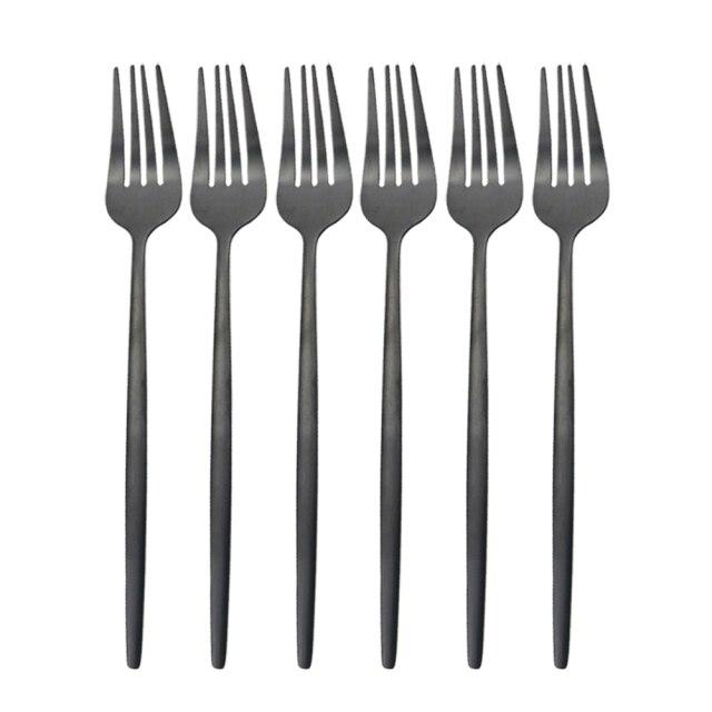 6Pcs/Set Gold Cutlery Set Stainless Steel Dinner Fork Set Dessert Cake Fork Fruit Salad Fork Tableware Set Kitchen Flatware Set