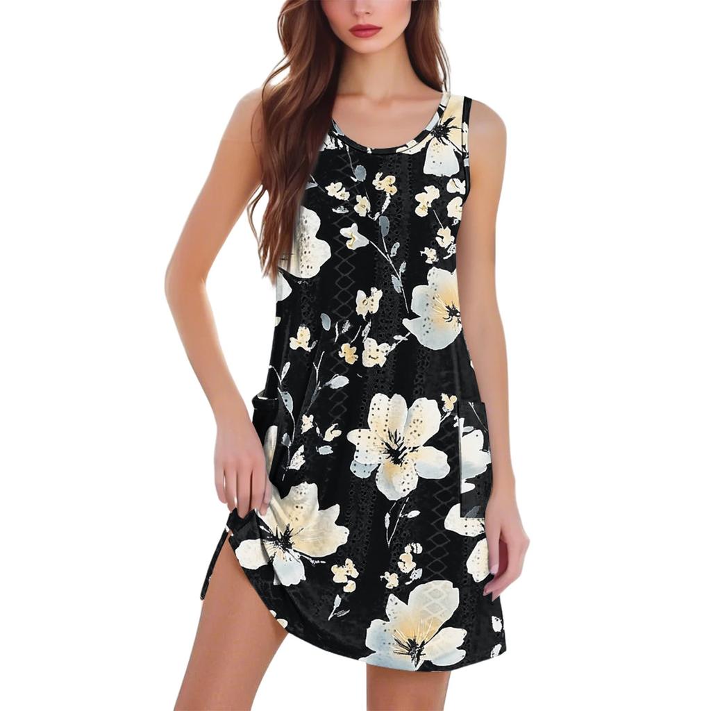 Women's Casual Fashion Floral Print Vest Dress With Pockets