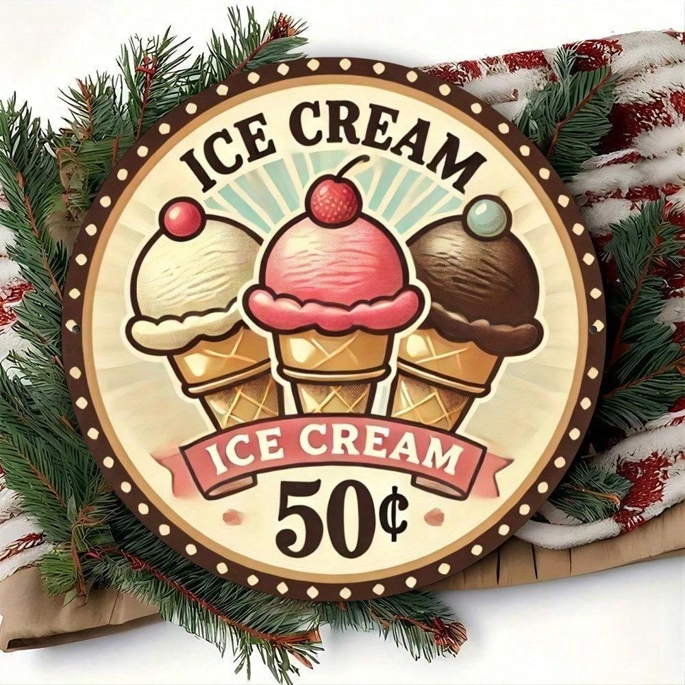 Vintage Ice Cream 8x8 Inch Metal Tin Sign Retro Wall Decor for Kitchen Cafe Bar
