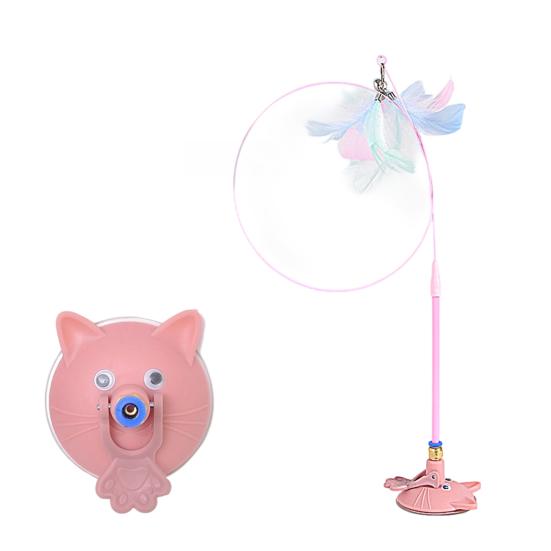 

Cat Tease Toy with Suction Cup Interactive Cat Toy Press Lock Sticks on Floors Cat Wand Toy Flexible Steel Wire Cat Feather Toy розовый