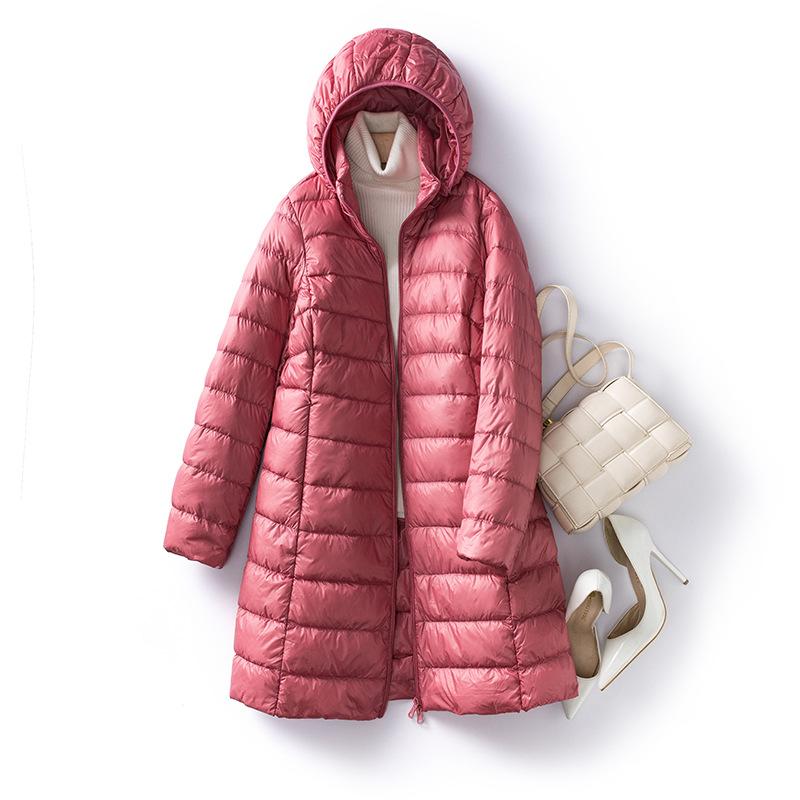 Ultra-light Long Down Jacket Women Autumn Winter Slim Hat Detachable Warm White Duck Down Coat Women Portable Outerwear