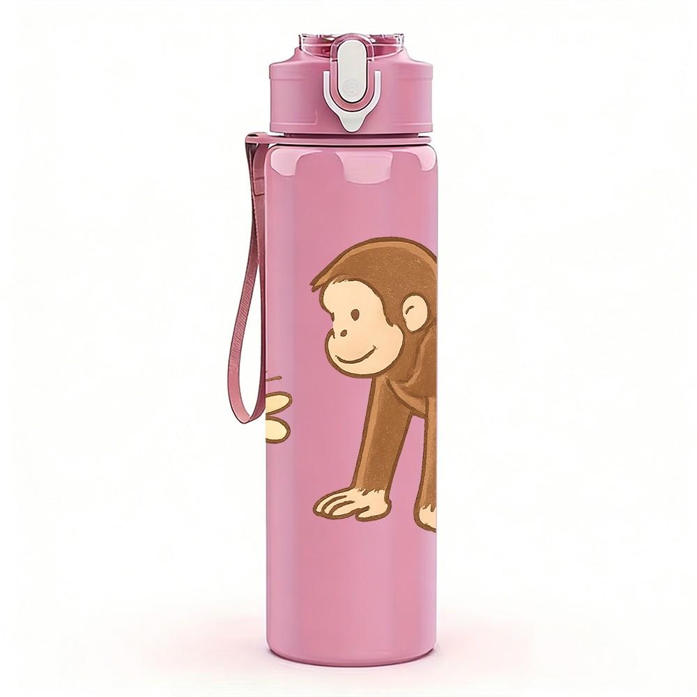 1PC Flower Monkey Cartoon Illustration 750ml Color Plastic Sports Water Bottle Leakproof Flip Straw Lid Suitable for Sports Office Home Use