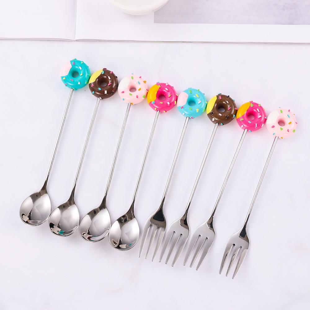 Steel Cake Kitchen Tool Dinnerware Ice Cream Sugar Stirring Spoon Fruit Fork Teaspoon Coffee Spoon