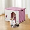 Cozy Rainproof Cat House Outdoor Nest Plastic Weather-Resistant Shelter with PVC Curtains Escape Door for Small Pets Kitten Four