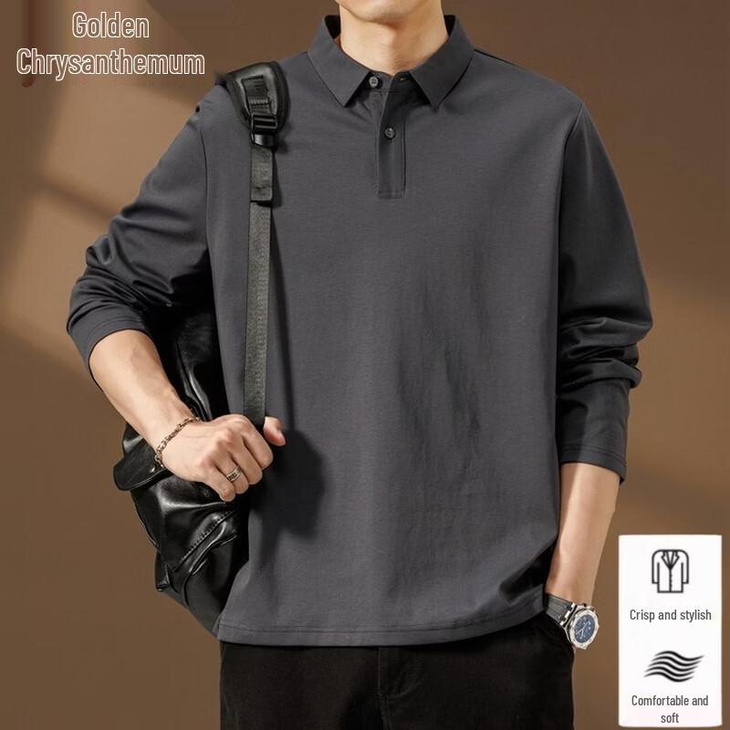 Jinjv Men s Cotton Blend Long Sleeve Polo T-Shirt L