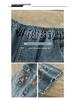 Women's High-Waist Wide-Leg Embroidered Jeans - Loose Fit, Raw Edge, Nine-Point Cotton, Plus Size, Casual Spring/Summer Pants