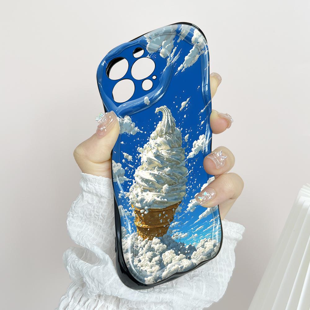 Roztomilý kreslený vzor krémová textura pouzdro vlnitý okraj měkký silikonový kryt pouzdro na telefon pro Huawei Honor Infinix Tecno iPhone