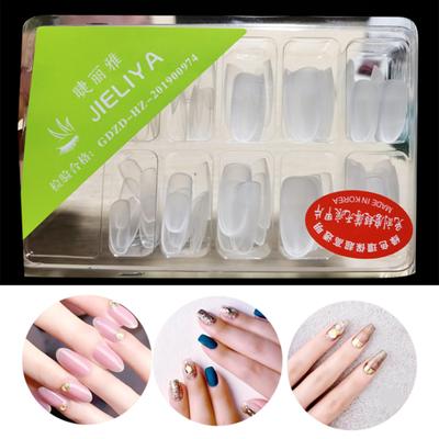 96Pcs/Box Seamless Nail Tips Ladder Shape Ultra Thin Water Drop Fold Transparent Frosted Tip