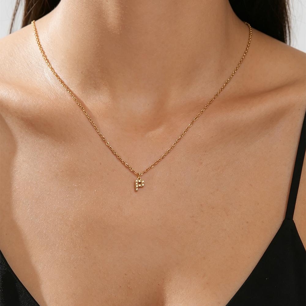 A-Z Initial Letter Pendant Necklace Gold Color Stainless Steel Clear Zircon Women Trendy Choker Minimalist Alphabet Jewelry Gift