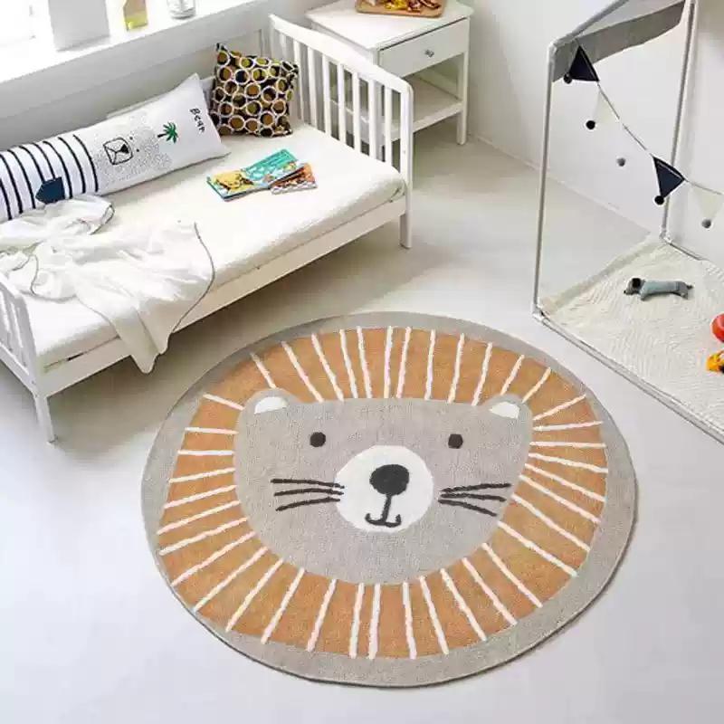 Cartoon Round Carpet Rug Simple Faux Cashmere Thickened Carpet Home Living Room Bedroom Sofa Chair Children's Room Floor Mat