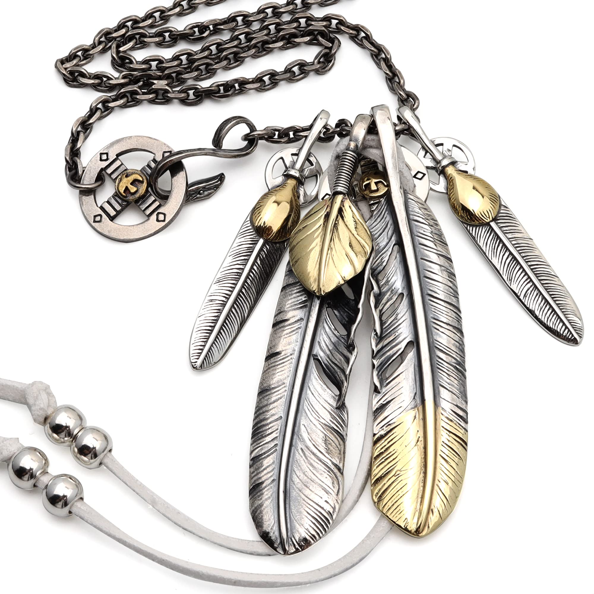 

Dawn Art Silver 925 God Set Feather Necklace Celebrity Model Extra Large Feather Silver Gold Wheel Hook 925 [Dawn Art] срібний