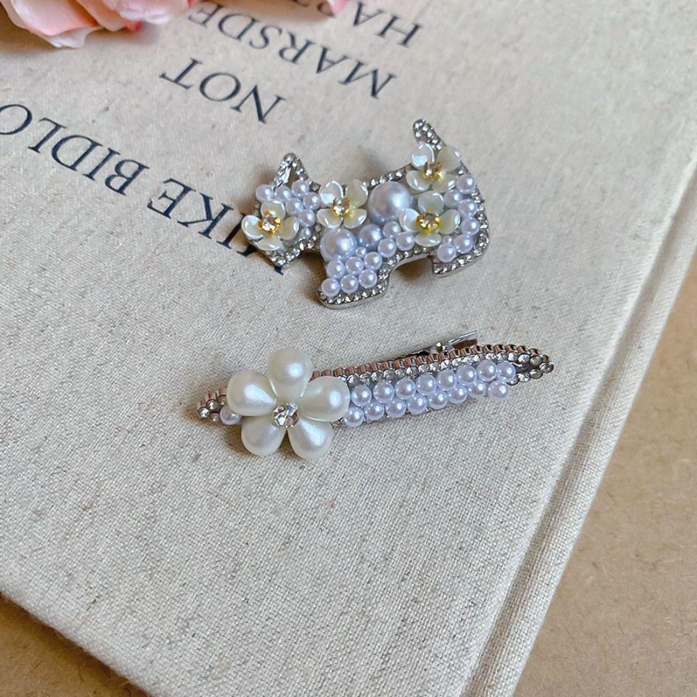 Zircon Pearl Flower Hair Clip Cute Cute Puppy Hair Clip Sweet Rhinestone Hairpin  Girl