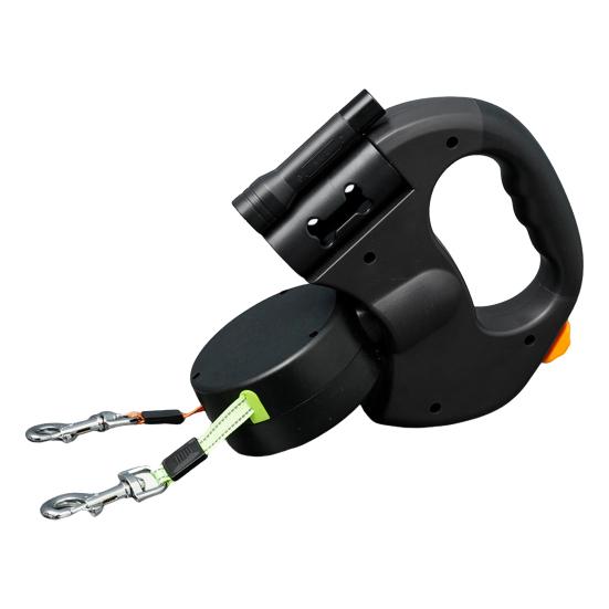 Dual Retractable Dog Leash Double Headed 16ft Extendable Lead with Poop Bag Dispenser And LED Light for 2 Small Dogs Up To 5kg