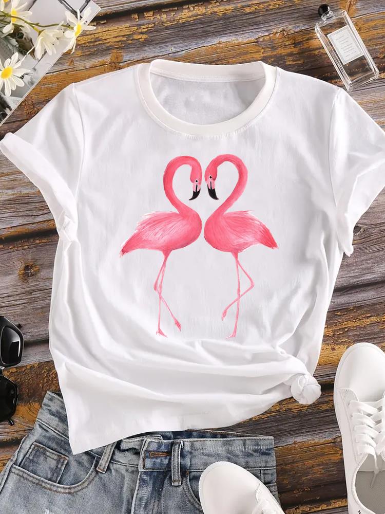 (Asian Size) T-shirts Printed Clothing Lady o-neck Short Sleeve Female Top love heart flower Casual T Shirt Fashion Women Graphic Tee