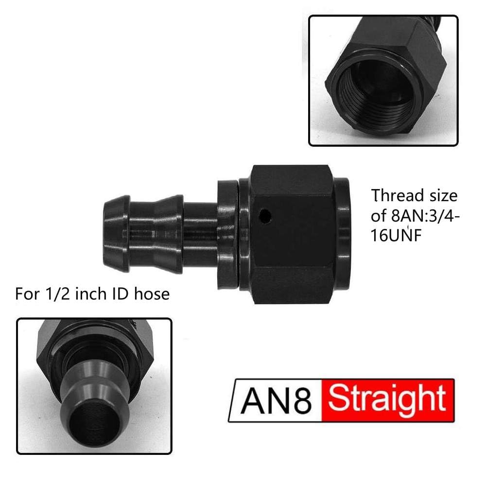 ZHSYMX 8AN Straight Push Lock Hose Fitting and Hose Clamp End Black for Rubber Push Lock Hose 2pcs
