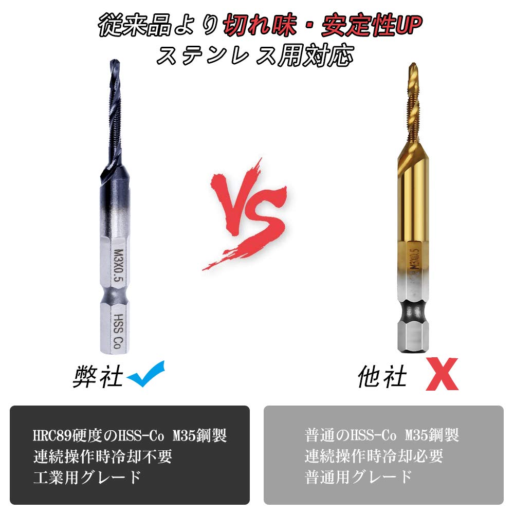 YMJOGGUE HSS-Co M35 Tap Drill Tap for Stainless Steel Hexagonal Shaft Chamfer Tap Drilling