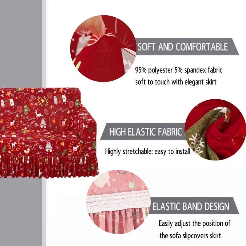 Printed Ruffled Skirt Sofa Cover Stretch Couch Slipcover Washable Furniture Protector Easy Fit Living Room Decor
