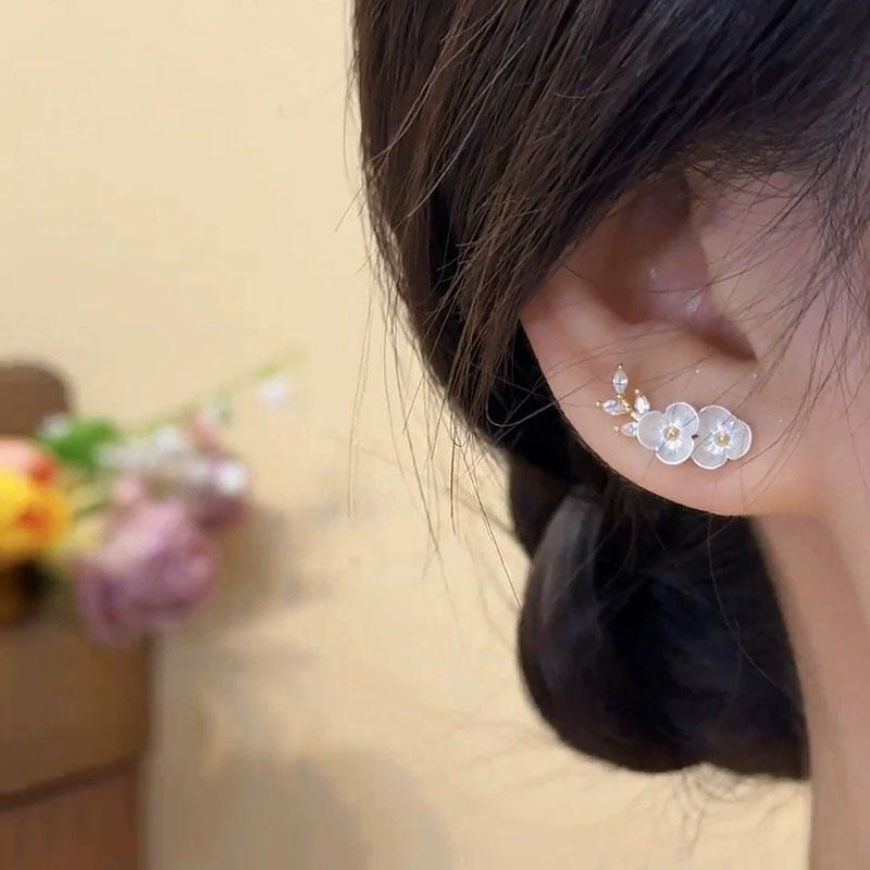 Koreanische Elegante Weiße Blume Ohrstecker Luxus Kristall Ohrringe Süße Unregelmäßige Party Hochzeit Schmuck Geschenke