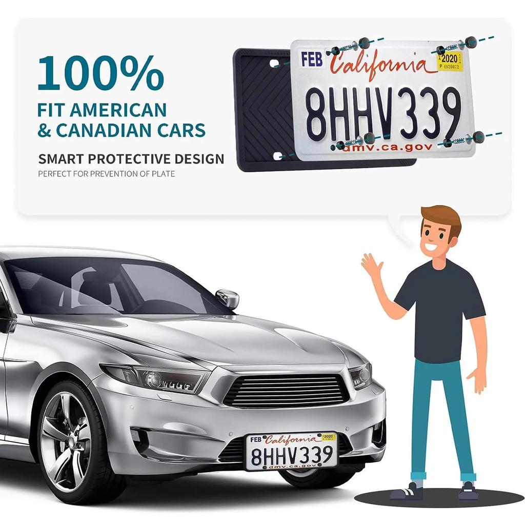 Silicone License Plate Frames with License Plate Screws Universal License Plate Cover Automotive Exterior Accessories 2PCS Set